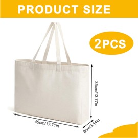 dogmoon Cotton Bags, 2PCS Cotton Canvas Plain Tote Bags with Handle, Reusable Large Canvas Bag, 100% Cotton Canvas Bags for Shopping and Travel(45x35x8cm, Off White)