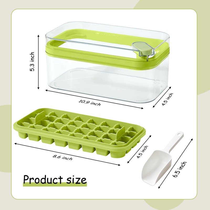Ice Cube Tray with Lid and Bin, 2 Pack for