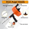 Drain Auger 50FT, Drain Snake with Drill Adapter, Plumbing Snake