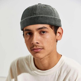 MESU Mens Docker Cap Brimless Hats Worker Sailor Cap Rolled Cuff Retro Beanie Hat Army Green