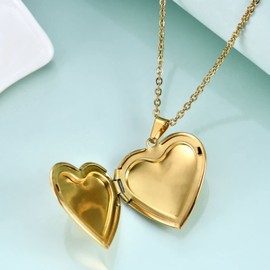 COLORFUL BLING Heart Locket Necklace Hold Pictures Gold Heart I Love You to The Moon and Back Dog Paw Necklace for Woman and Man Mother's Day Holiday Birthday Gift- Gold Heart