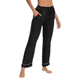 SWOMOG Women's Silk Satin Pajama Bottoms Wide Leg Pants Loose Lounge Lightweight Palazzo Pants Pj Casual Trousers with Pockets