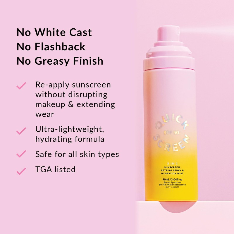 QUICK FLICK 3-in-1 SPF 50+ Sunscreen, Setting Spray & Hydration