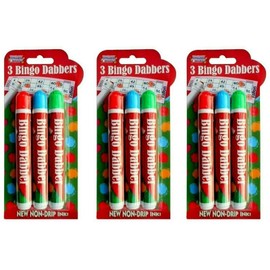 A&D LARGE NON-DRIP BINGO DABBERS Ticket Felt Coloured Red/Blue/Green Markers Pens (9x Bingo Marker)