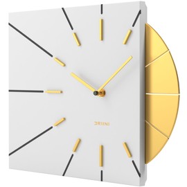 Driini Mid Century Modern Wall Clock – Square White Clock with Decorative Gold Accent- Unique Modern Clock, Battery Operated - MCM Wall Clock & Decorative Wall Clock for Mid Century Modern Decor.