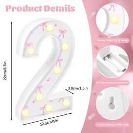 8.7In 21st Birthday Decorations Gifts for Her, Light Up Numbers Decorative Sign for 21st Birthday Wedding Work Anniversary Backdrop Table Wall Decor（Pink Bow）