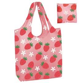 CHARMED AROMA Strawberry Pink Foldable Reusable Shopping Bags | Grocery Bags | Cute Tote Bags