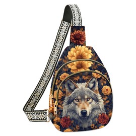 Wolf Small Sling Bag for Women Leather Sling Crossbody Bags Travel Chest Daypack Adjustable for Casual Outdoor