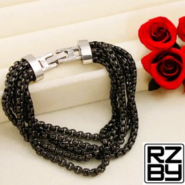 Black & Silver Chunky Stainless Steel Waterproof Bracelet, 19.5cm Length, Razzberry Designer Jewellery Unisex, Included Gift Pouch
