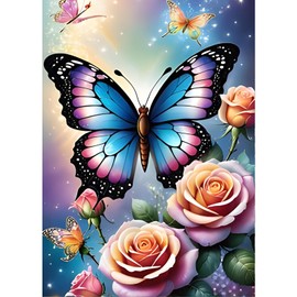 GDYEEH DIY 5D Butterfly Diamond Art Kits, Roses Flowers Round Full Drill Sparkling Diamond Painting Picture, Dreamland Diamond Painting Art Kits Craft for Adults Beginners, Home Wall Decor 12x16 inch
