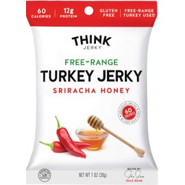 Think Jerky, Sriracha Honey Turkey Jerky (1.0 Ounce Bags, Pack of 8 Bags) - Chef-Crafted, Free Range Turkey, Gluten Free, No Antibiotics or Nitrates - Healthy Protein Snack, Low Calorie and Low Fat