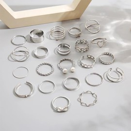 ZOPJUMA Pack of 22 Boho Joint Finger Rings, Open Rings, Fidget Spinner Rings, Vintage Stackable Ring, Ideal for Birthday Parties, Proms etc., Silvery, Non-precious metal