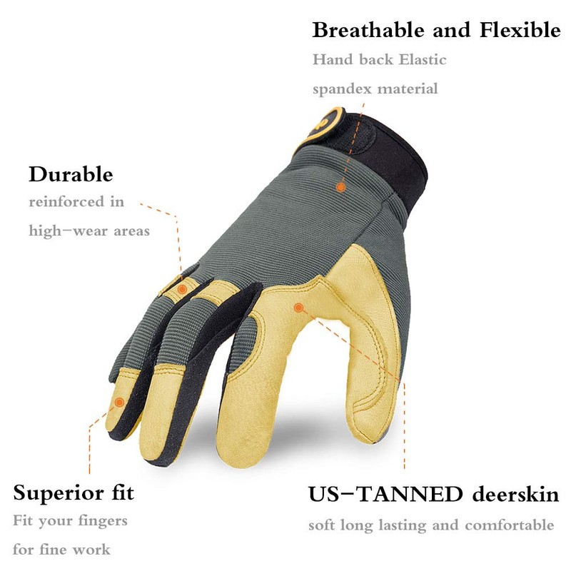 Intra-FIT Genuine Deerskin Work Gloves (X-Large)