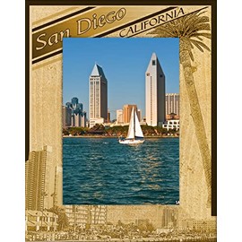 Saddle Mountain Souvenir San Diego California with Palm Tree Laser Engraved Wood Picture Frame Portrait (5 x 7)