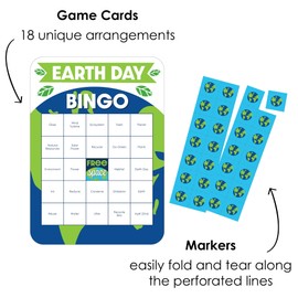 Big Dot of Happiness Happy Earth Day - Bingo Cards and Markers - Save The Planet Party Shaped Bingo Game - Set of 18