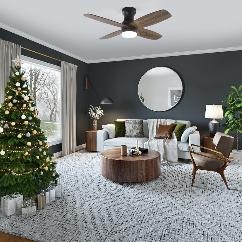 FINXIN Indoor Low Profile Ceiling Fan LED 36 Walnut Ceiling