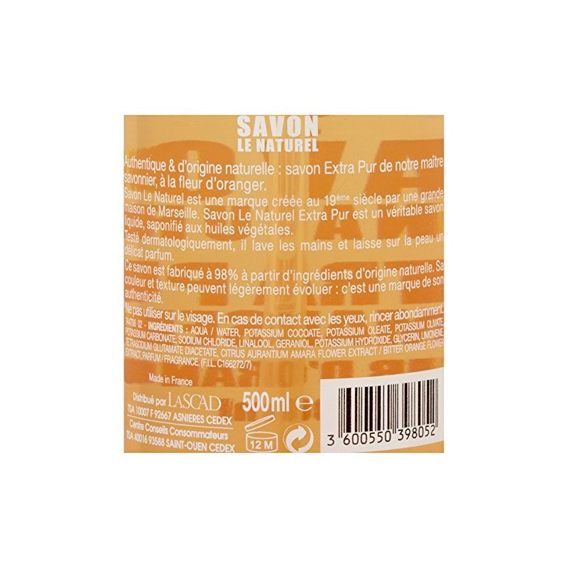 Savon le Naturel Soap Marseille with Orange Blossom 500 ml