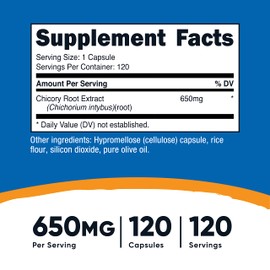 Nutricost Chicory Root 650mg Per Capsule - 120 Plant-Based Capsules, Non-GMO, Gluten Free