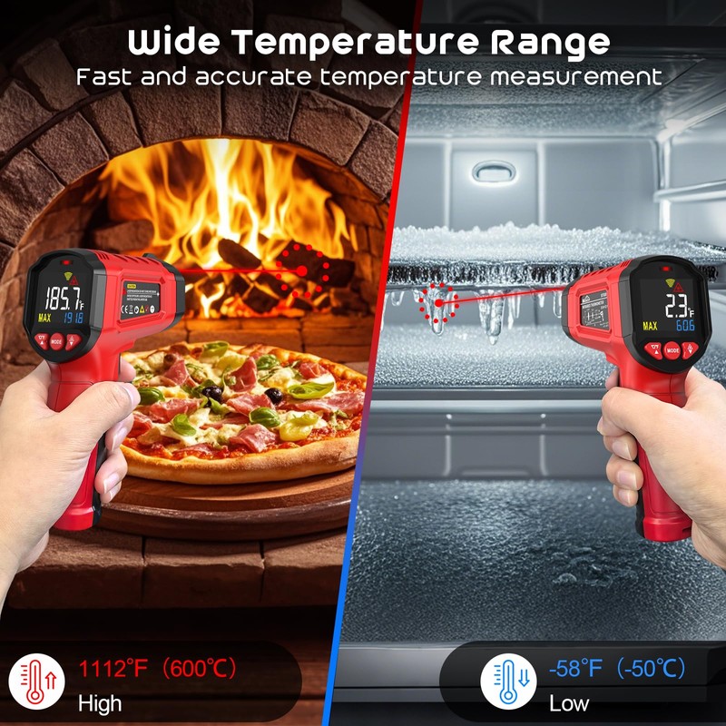 Infrared Thermometer, SQECH Laser Thermometer -50℃~600℃(-58℉~1112℉), with Adjustable Emissivity and