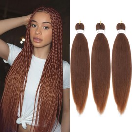 WacanDan Brown Braiding Hair Pre stretched 26 Inch 3 Packs, Professional Soft Yaki Texture Long Braid Extensions, Hot Water Setting for Box Braids Twist & Crochet Braids 30#