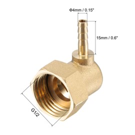 sourcing map Brass Hose Barbed Suitable for Elbows, 4 mm Barbed Wire x G1/2 Internal Thread Pipe Connector for Water Fuel Air