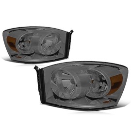 PM PERFORMOTOR Headlights Assembly Compatible with 2006 2007 2008 2009 Dodge Ram 1500 2500 3500, 2Pcs Headlamps with Smoked Lens Amber Corner