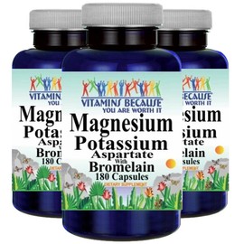 .Vitamins Becuase Magnesium Potassium Aspartate and Bromelain 3X180 Caps by Vitamins Because