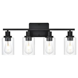 banato Black Bathroom Light Fixtures Over Mirror,4-Light Bathroom Vanity Light with Clear Glass Shade,Modern Wall Sconces Lighting for Bedrrom,Living Room,Kitchen,Cabinet