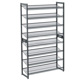 SONGMICS 8-Tier Shoe Rack, Set of 2 Stackable 4-Tier Shoe Organizers, Metal Mesh Shoe Shelf Storage, Adjustable Flat or Angled Shelves, Cool Gray ULMR08GB