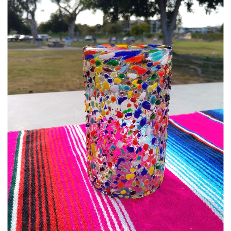 Hand Blown Mexican Drinking Glasses - Set of 6 Confetti