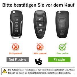 OATSBASF Car Key Case Suitable for Ford Focus Mondeo Fusion Fiesta Ka Kuga S-Max C EcoSport 3 Buttons Key Case Cover Case TPU Key Box (Silver)