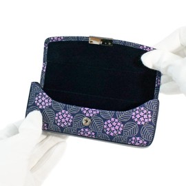 Indenya 8007 Glasses Case, Deer Leather, Misono, Hydrangea Pattern, Navy Blue Base, Purple Chisa x Gray Lacquer, Navy, Purple, Grey