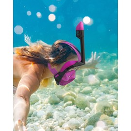 QingSong Full Face Snorkel Mask for Adults, Snorkeling Gear with Camera Mount, 180 Degree Panoramic View Snorkel Set Anti-Fog Anti-Leak