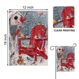 Covido Home Decorative Winter Red Chair Birds Garden Yard Flag Cardinal Blue Jay Bluebird Chickadee Squirrel Birdhouse Outside Decoration, Christmas Farmhouse Outdoor Small Decor Double Sided 12 x 18