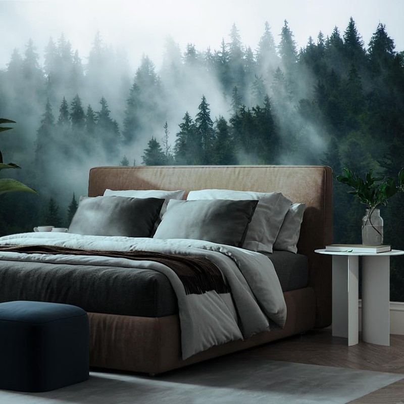 ZFBIZHI Foggy Forest Wallpaper Mural Mountain Tree Green Natural Landscape