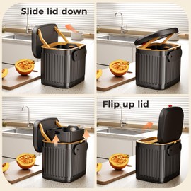 Stainless Hanging Trash Can with Lid, 4L Kitchen Compost Bin for Counter Top, Garbag Can Compost Bin Under Sink or Wall Mount for Kitchen Bathroom RV (Matte Black)