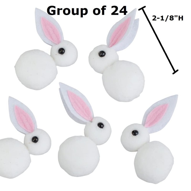 Group of 24 White Pom Pom Easter Bunnies by Factory