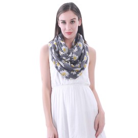Lina & Lily Daisy Floral Print Women's Infinity Scarf Lightweight (Gray)