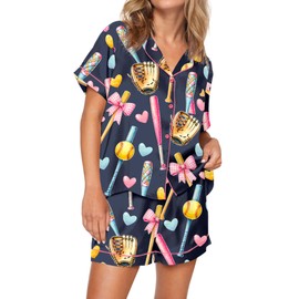 SHESHOW Silk Pajamas for Women Cute Pjs Y2K 2 Piece Outfits Matching Pj Set Shorts Pajama Set Softball Dark Blue S