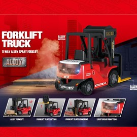 Authticar RC Forklift Truck, 1:24 Scale 2 in 1 Transform Lift Fork & Hook, Teen Forklift Toy, 11 Channel Remote Control Forklift for Adults with Spray Light RC Construction Vehicles Toy