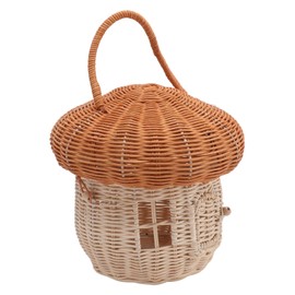 Rattan Woven Basket Hand Crafted Natural Cute Vintage Mushroom Shape Portable Baskets for Photo Props Decoration