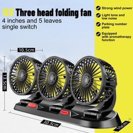 Shengruili Car fan, 12 V car fan with three heads, 360° rotating three-head fan, car fan, car fan for back seat, RV, trucks, SUV