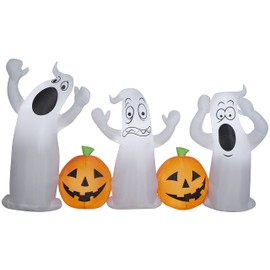 Gemmy Airblown Inflatable Ghost Trio with Jack O' Lanterns, 5 ft Tall, Orange