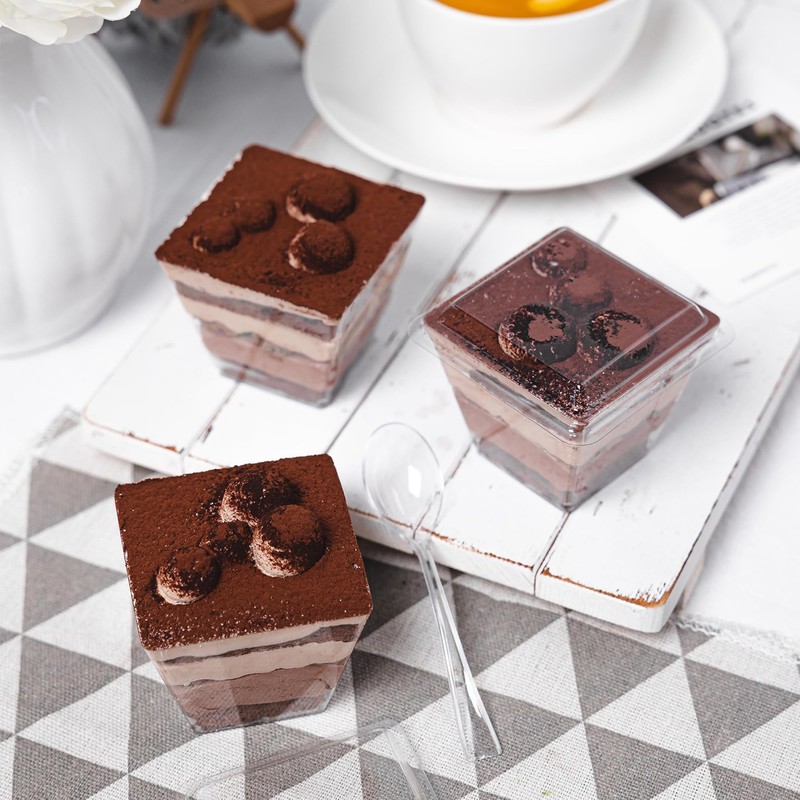 NZVCN 100 Pcs 4oz Mini Dessert Cups Clear Square Dessert