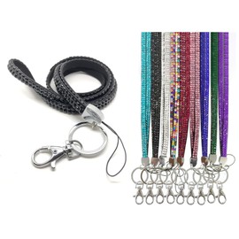 PCL Media Ltd® Black Bling Rhinestone Lanyard | 18" Sparkly Crystal Neck Strap with Metal Swivel Clip | Badge Holder for ID Cards, Keys, Passes | Fashion Glitter Lanyard for Women & Girls