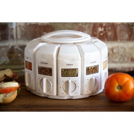 KitchenArt Spice Rack, Select-A-Spice Auto-Measure Rotating Spice Rack, White, 12 Compartments