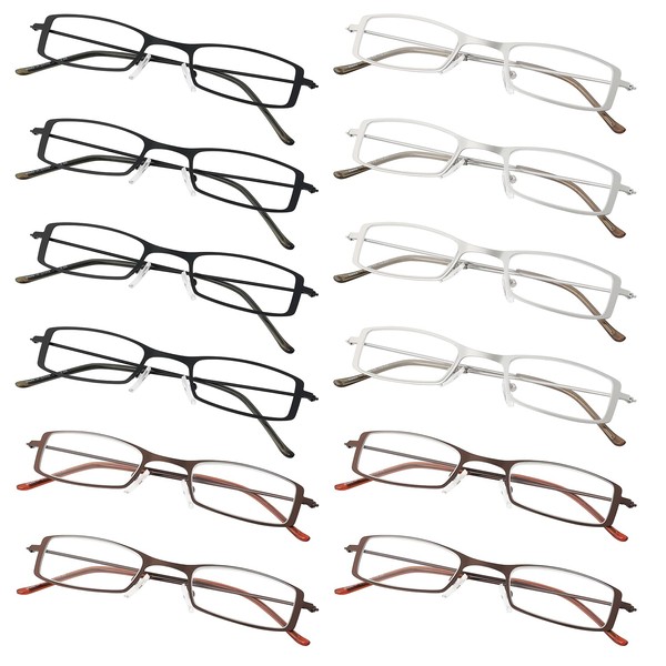 Gr8Sight 12 Pack Metal Frame Small Reading Glasses Stainless Readers