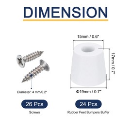 sourcing map 24pcs Rubber Feet Bumpers Buffer Non-Slip Rubber Feet Pad with 4mm Screws for Cutting Board, Cutting Board Feet Non-Slip, Cutting Board Rubber Feet (White, 0.7"H x 0.7"D)