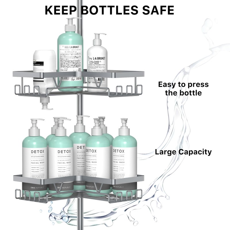 KEGII 4-Tier Corner Shower Caddy Tension Pole - Adjustable Shower