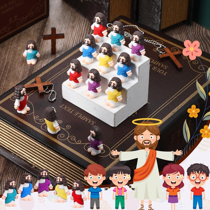 Bememo 100 Pcs Jesus Toys Original Design Mini Rubber Little